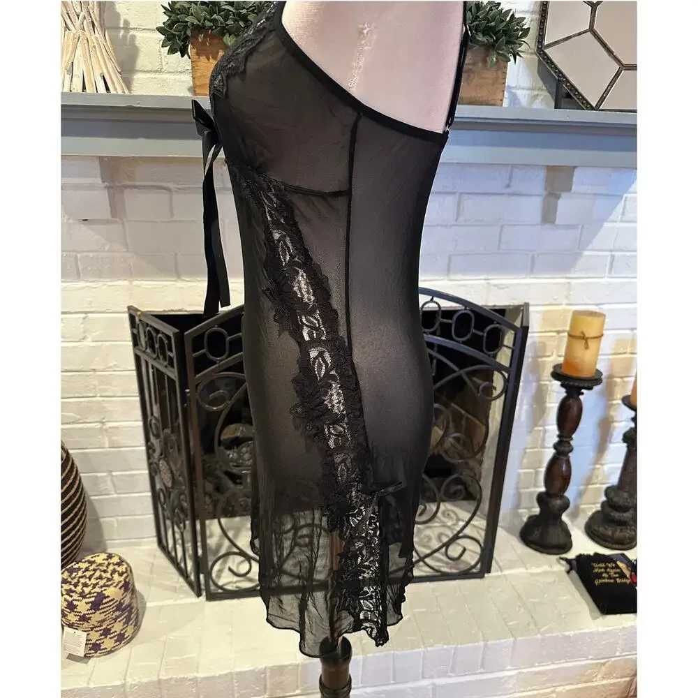 Black Sheer Nighty With Bows & Lace Accents Adjustable Straps S NWOT - Picture 7 of 7